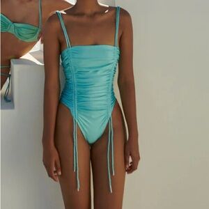 BAOBAB Women’s Size Large Blue‎ Celeste Ancla Ruched One Piece Swimsuit Resort